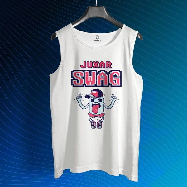 Juxar trendy unisex sando white tank top with colorful cartoon graphic and bold text