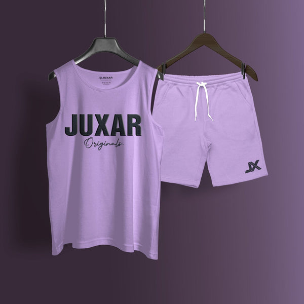 Juxar lavender two piece cord set with sleeveless top and drawstring shorts