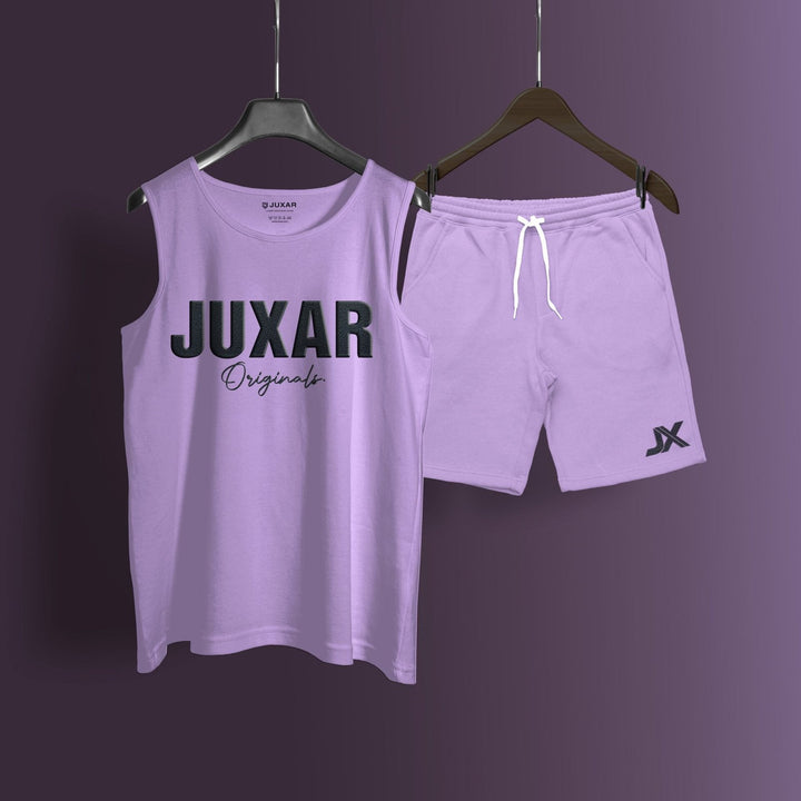 Juxar lavender two piece cord set with sleeveless top and drawstring shorts