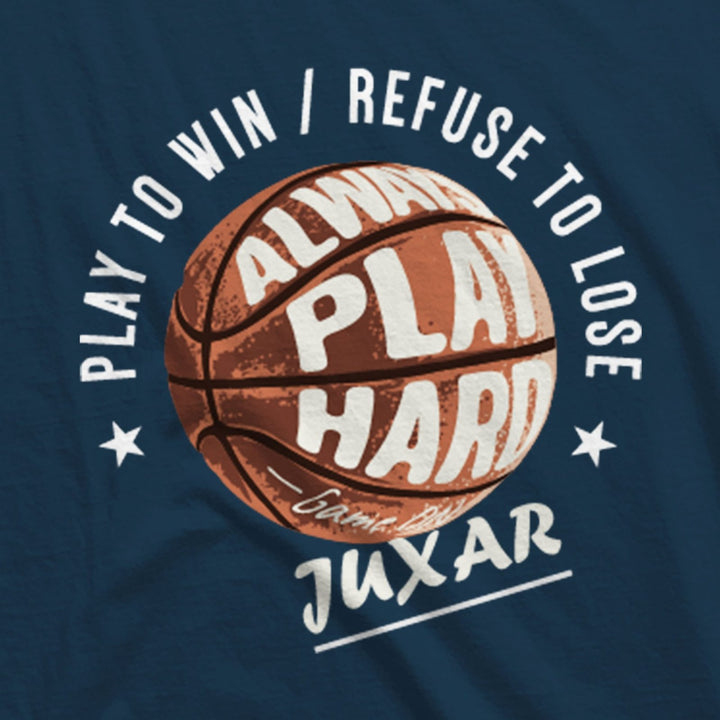 Juxar men's weightlifting hoodie with basketball graphic and motivational text play to win refuse to lose