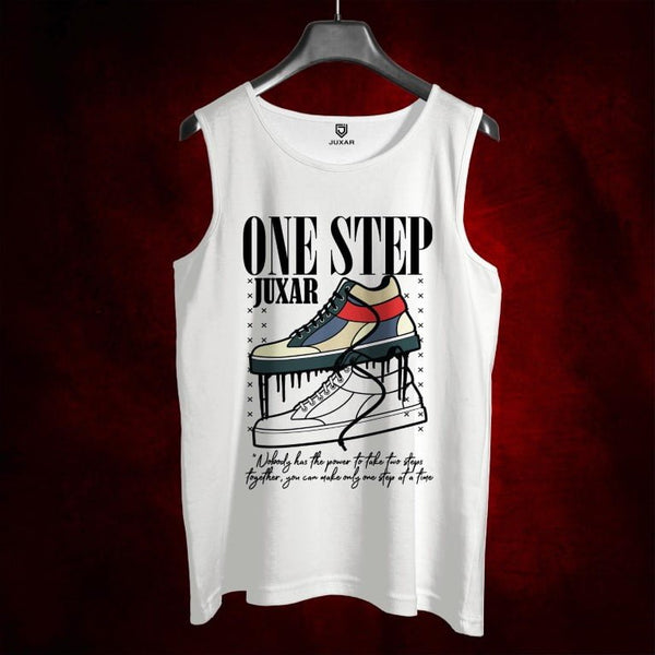 Juxar mens white love sando tank top with graphic shoe design and one step print