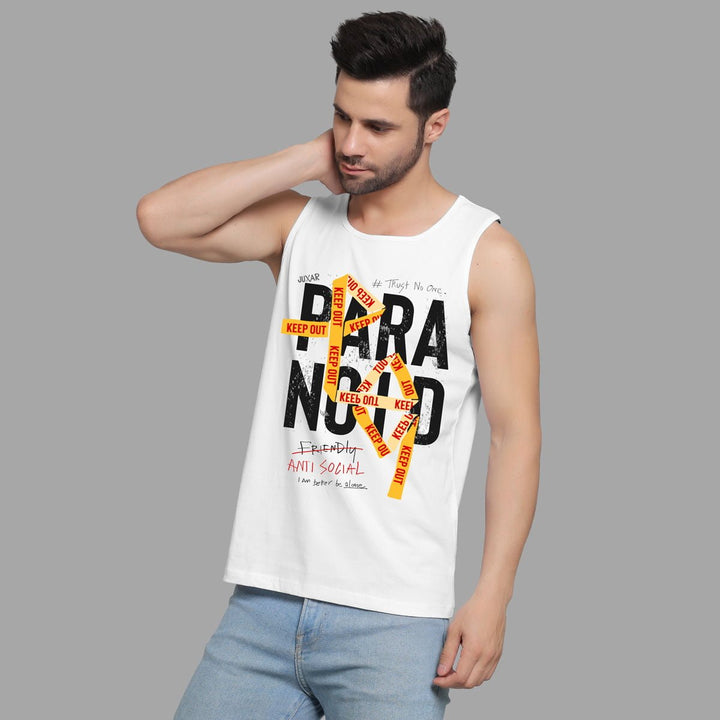 Juxar white sando for men stylish with graphic print and sleeveless design