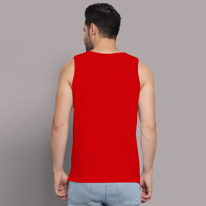 Juxar red workout muscle sando men sleeveless tank top shown from the back