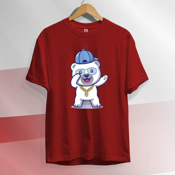 Juxar red boys t shirt with cool hip hop polar bear graphic and gold chain print designer t shirt for boys