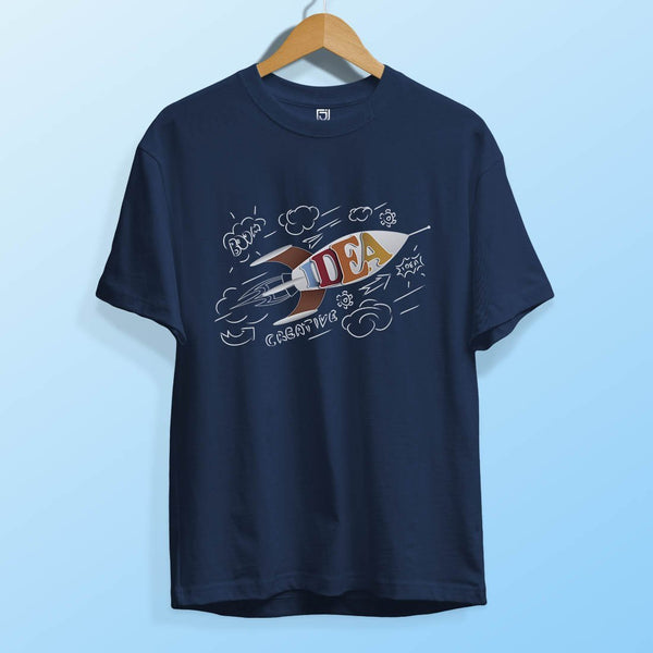 Juxar navy boys T shirt with rocket IDEA graphic creative print fashionable t shirt for boys casual school playwear