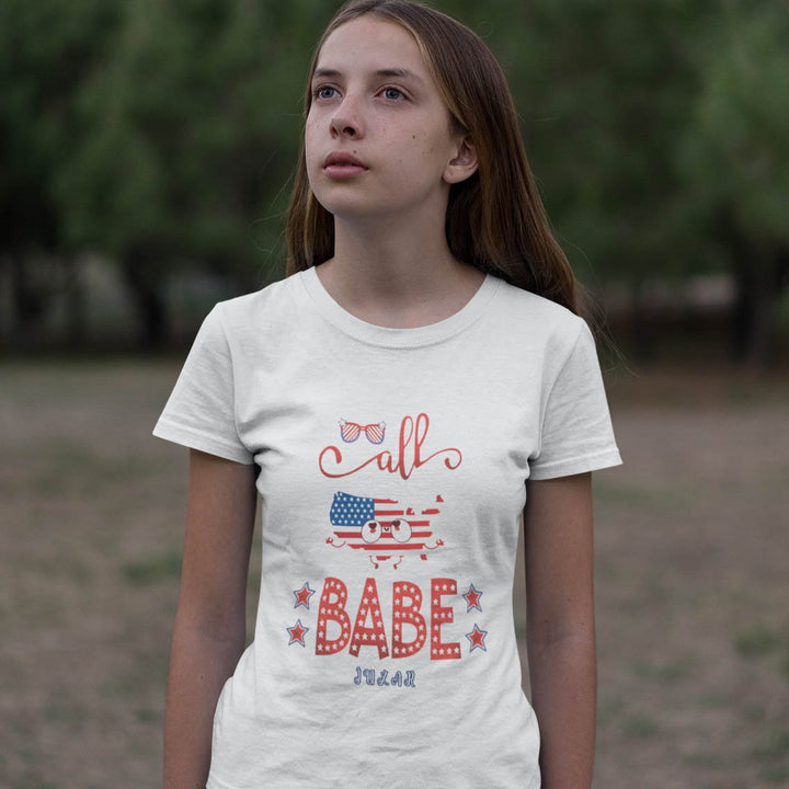 Juxar girls T shirt with USA flag summer shirt design All Babe patriotic print on white tee