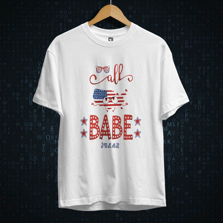 Juxar girls T shirt white with patriotic All Babe graphic and USA flag summer shirt design