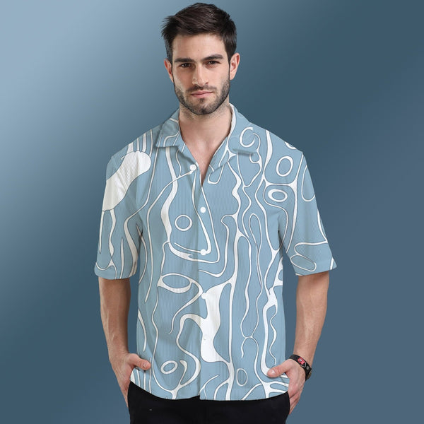 LINES N BUBBLES CORDUROY OVERSIZE PRINTED SHIRT