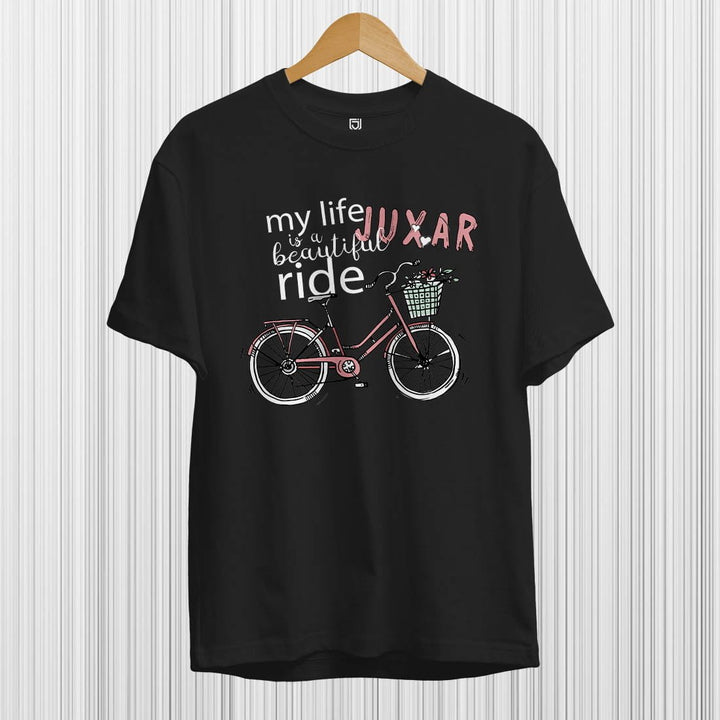 Juxar black girls t shirt with pink bicycle and basket graphic my life is a beautiful ride aesthetic t shirt for girls