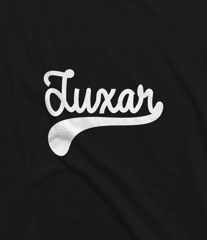 Juxar black cotton longline tee with white script logo on chest luxury cotton longline t shirt