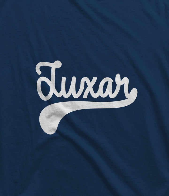 Juxar navy cotton longline tee with white script chest logo breathable soft everyday luxury cotton longline t shirt