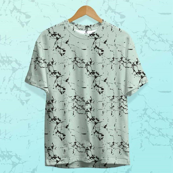Juxar printed running t-shirt for sports with black abstract marble pattern on light gray fabric