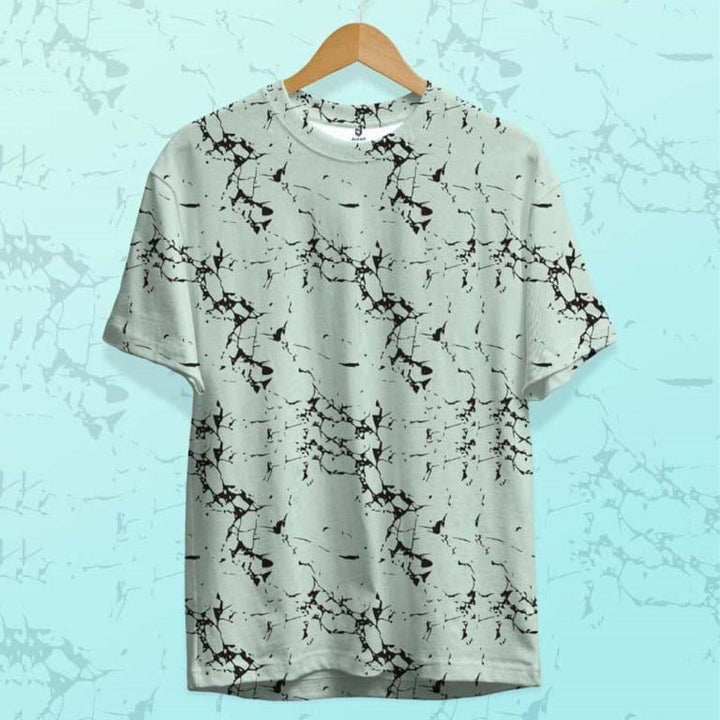 Juxar printed running t-shirt for sports with black abstract marble pattern on light gray fabric