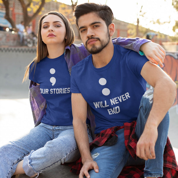 Juxar navy personalized couple t shirt set with matching semicolon graphic and split inspirational slogan