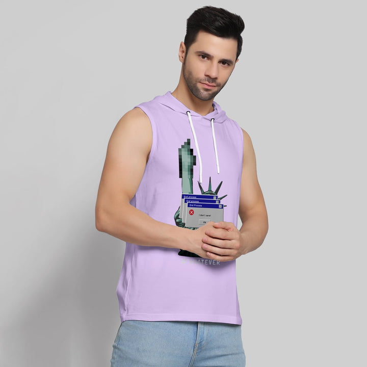 Juxar men's gym wear purple sleeveless hoodie with graphic print and drawstring hood