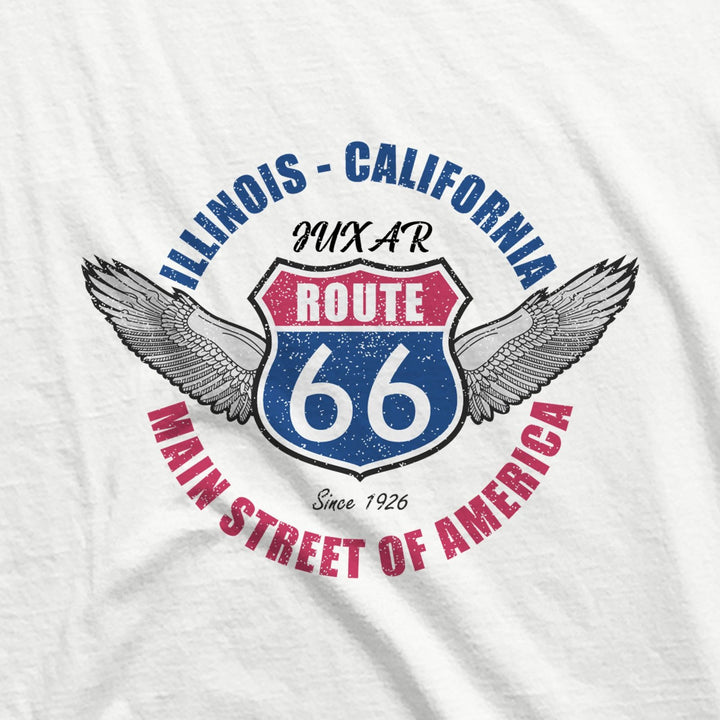 Juxar men's graphic muscle hoodie with vintage Route 66 Illinois California winged emblem