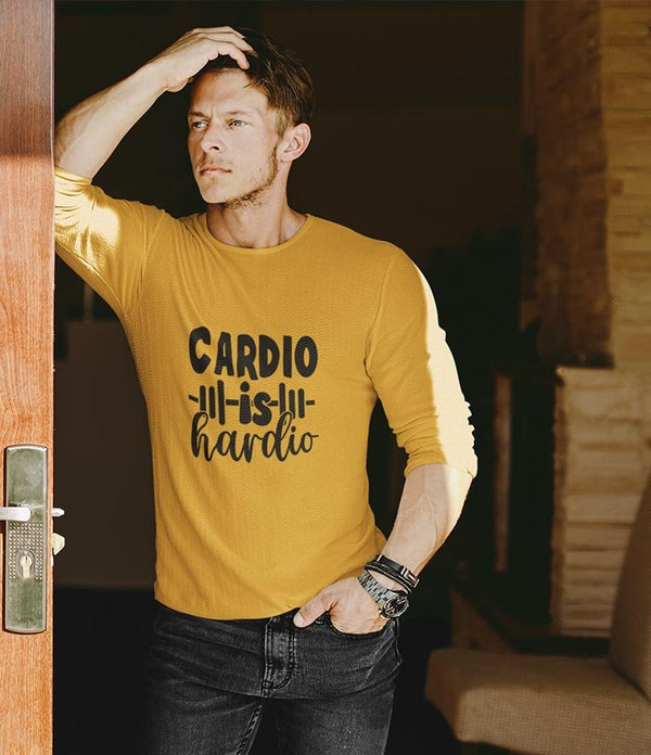 Juxar mustard mens sporty cotton long sleeve t shirt with cardio graphic ideal for workouts and casual wear