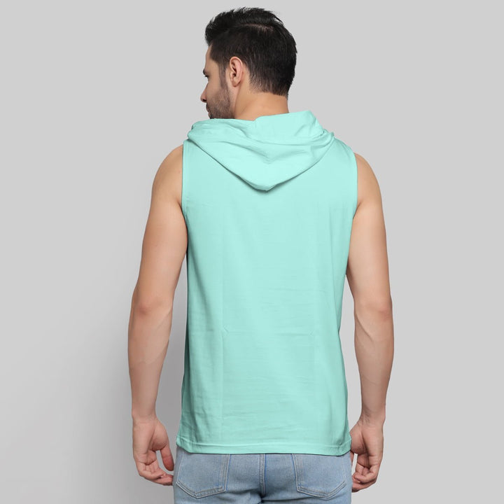 Juxar mens mint blue hoodie sando sleeveless casual top with hood, back view