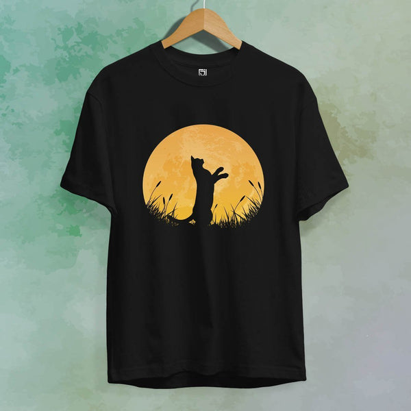Juxar boys black cat graphic tee featuring silhouetted cat in grass against a full yellow moon
