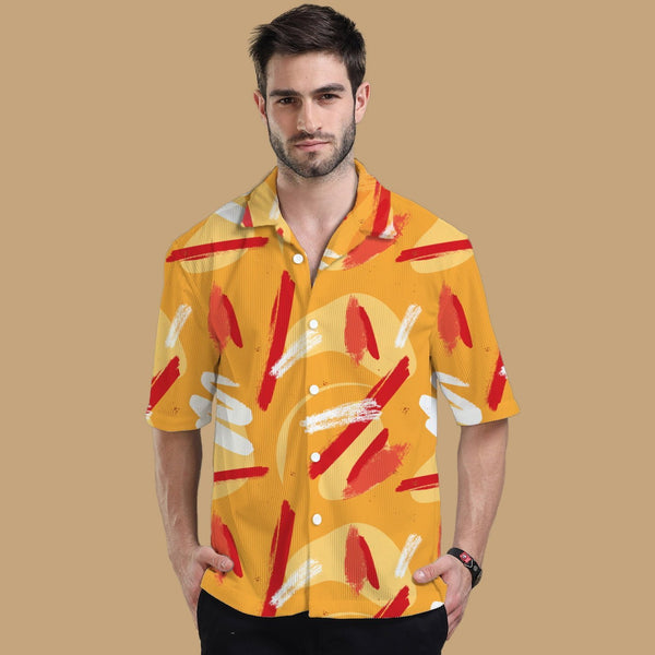 ORANGE STROKE CORDUROY OVERSIZE PRINTED SHIRT