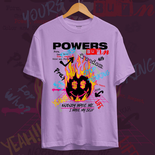Juxar lavender organic cotton t shirt for sensitive skin with colorful graphic flame and text design