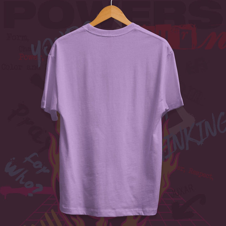Juxar lavender organic cotton t shirt for sensitive skin hanging on wooden hanger with plain back