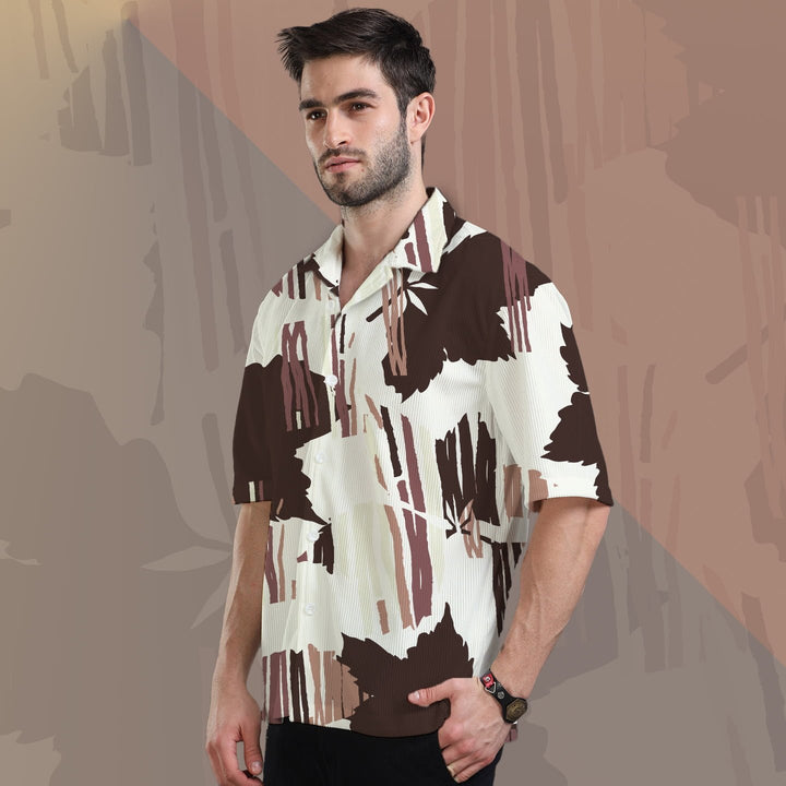 Juxar oversized corduroy shirt for men in abstract brown and cream pattern with short sleeves
