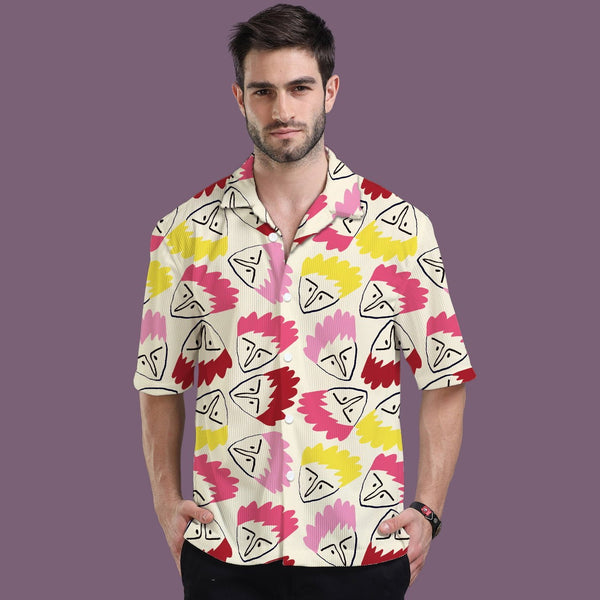 PASTEL FACES CORDUROY OVERSIZE PRINTED SHIRT
