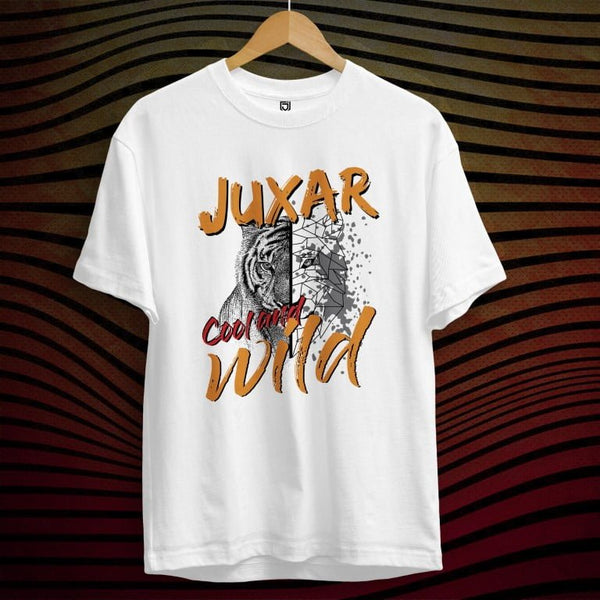 Juxar white t-shirt with cool wild tiger print, perfect for plain cotton t shirts bulk orders