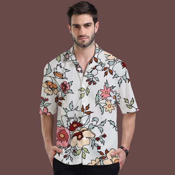 PLANTS FLOWER CORDUROY OVERSIZE PRINTED SHIRT