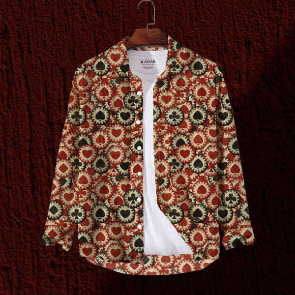 POKER CHIPS - FULL SLEEVE PRINTED CORDUROY SHIRT