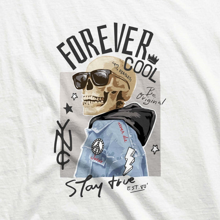 Juxar printed cotton t shirt for youth with skull wearing sunglasses and graphic design