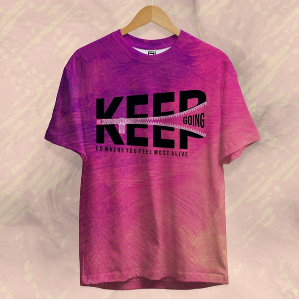 Juxar printed t shirts purple and pink gradient tee with Keep Going motivational text design