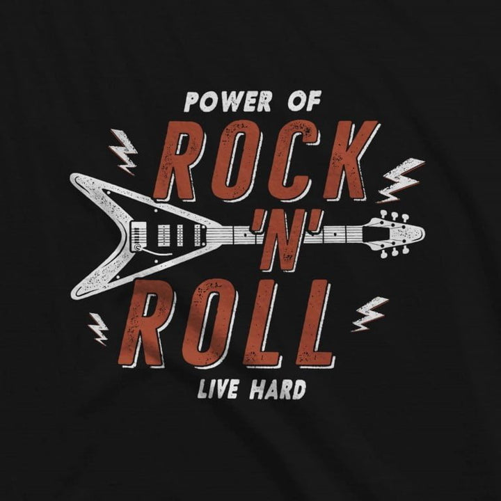 Juxar cotton layered style longline tee black with distressed Power of Rock N Roll guitar graphic