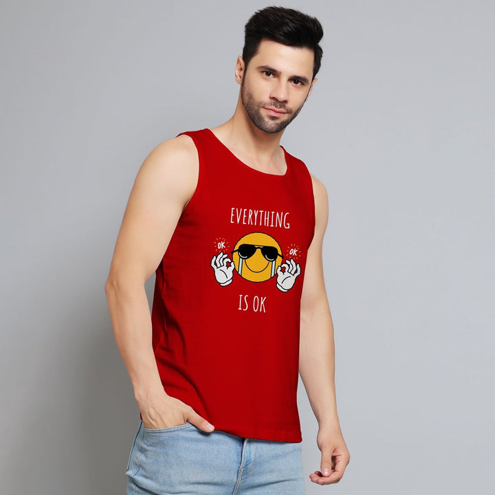 Juxar mens cute emoji printed sando in red with everything is ok design and casual fit