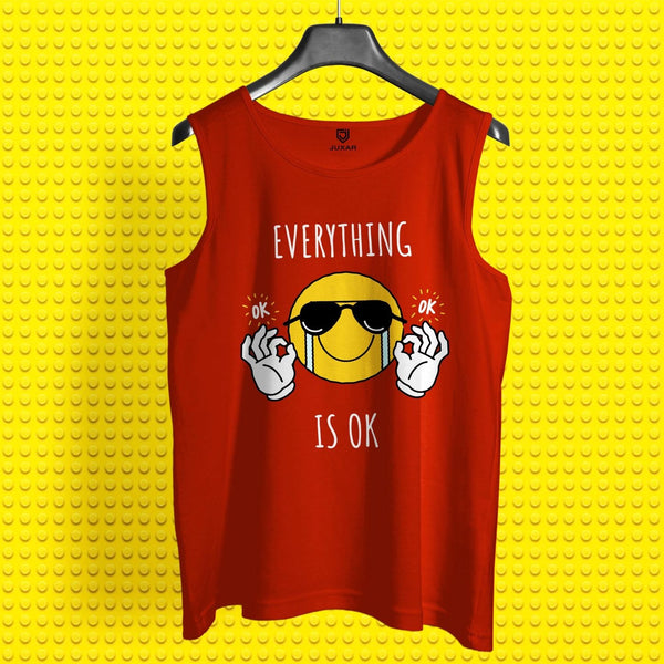 Juxar mens cute emoji printed sando in red with sunglasses smiley and everything is ok text