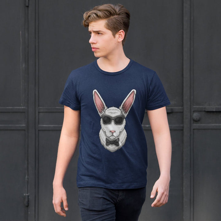 Juxar regular fit cotton t shirt with logo featuring a rabbit wearing sunglasses and bow tie