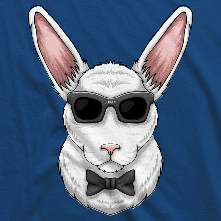 Regular fit cotton t shirt with logo featuring a white rabbit wearing sunglasses and a bow tie on blue fabric