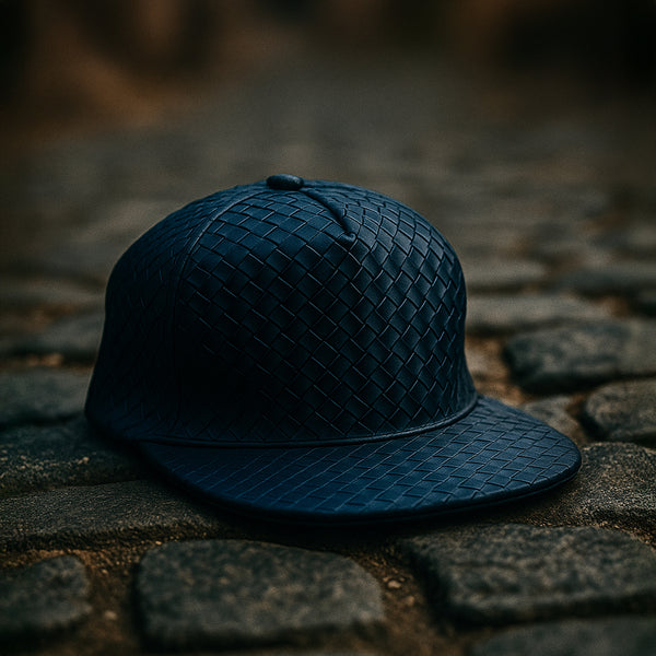 QUILTED LEATHERETTE BLUE SNAPBACK CAP