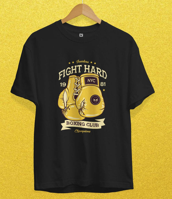 Juxar soft cotton t shirt India with Fight Hard boxing club graphic in black