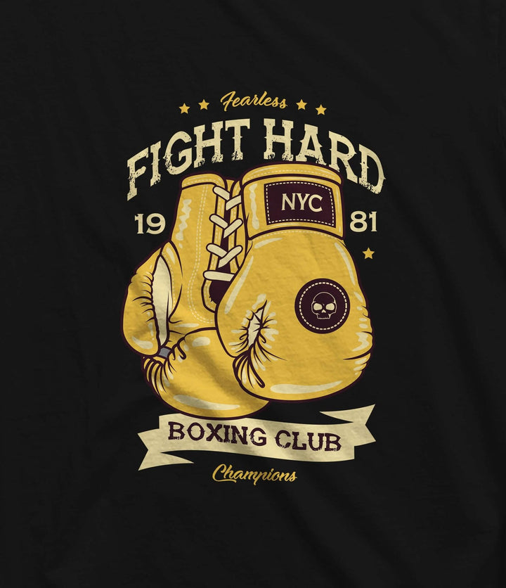 Juxar soft cotton t shirt India black with yellow boxing gloves Fight Hard graphic design