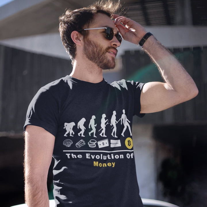 Juxar black soft cotton t shirts for gifting featuring the evolution of money graphic design