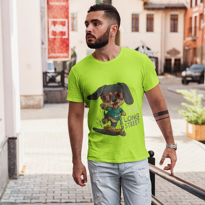 Juxar bright green soft feel cotton t shirt for everyday use with dog graphic on skateboard