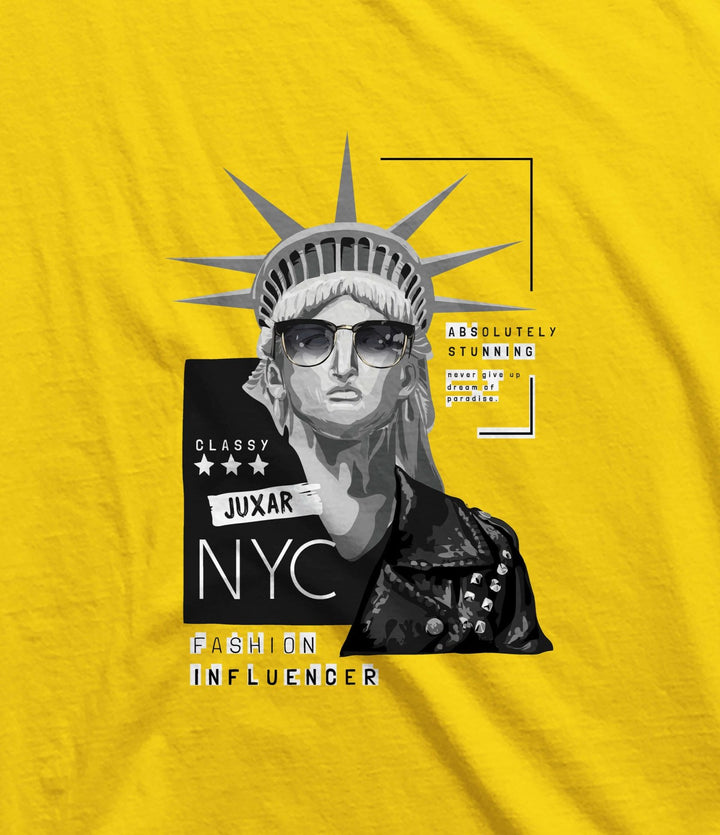 Juxar soft feel cotton t shirt for everyday use with Statue of Liberty graphic in sunglasses and leather jacket