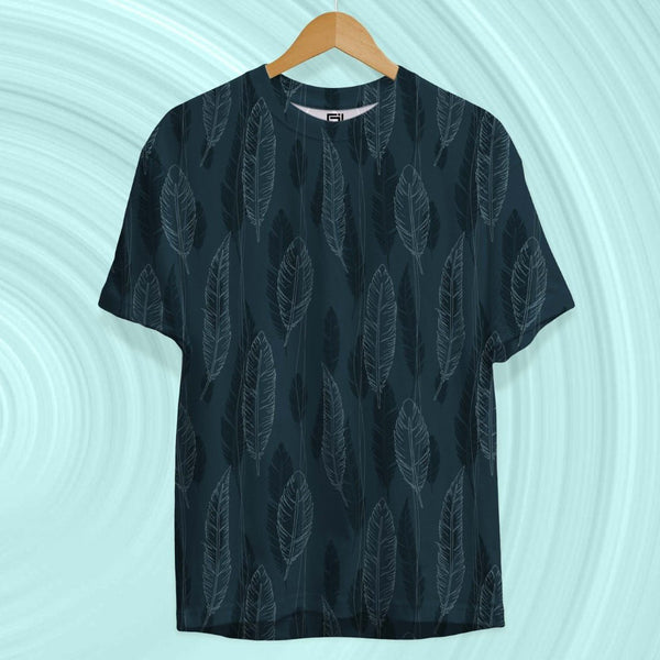 Juxar printed sportswear t-shirt online with dark feather pattern on lightweight fabric
