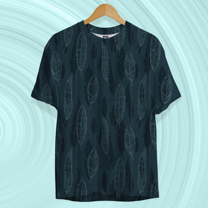 Juxar printed sportswear t-shirt online with dark feather pattern on lightweight fabric