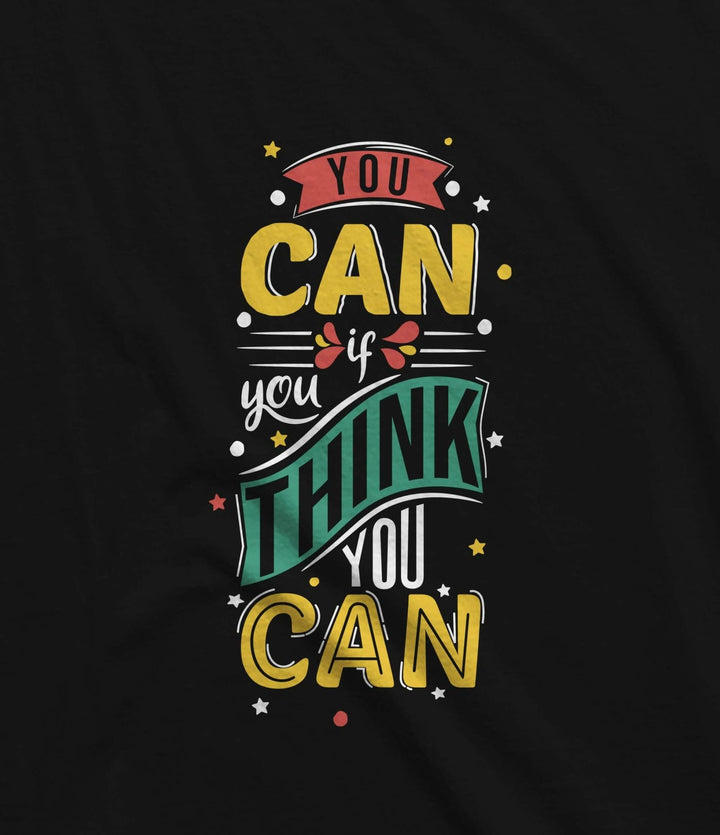 Juxar black longline tee with colorful You Can If You Think You Can print casual oversized longline cotton t shirt