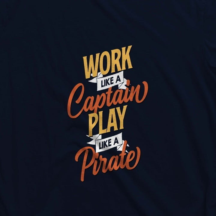 Juxar hip hop style longline cotton tee navy graphic with Work like a Captain Play like a Pirate typography