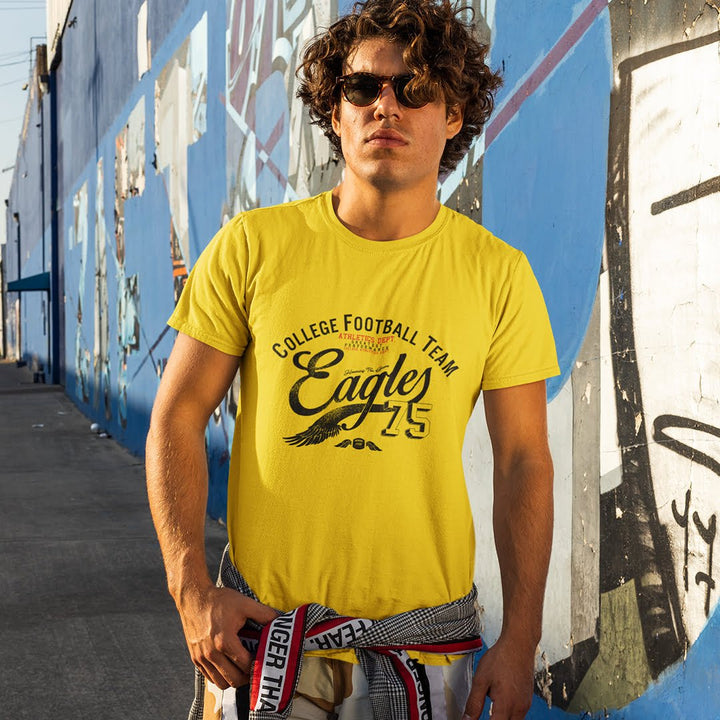 Juxar stylish cotton t shirt for college boys in yellow with college football team Eagles print