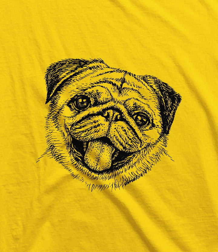Juxar stylish cotton t shirts on sale featuring yellow tee with black pug dog face graphic